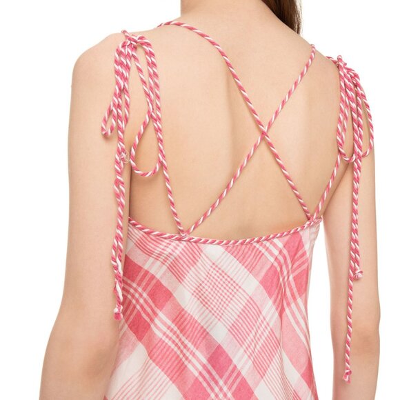POLO by Ralph Lauren Pink & Cream Plaid Twill Cross Back Detail Maxi Dress SZ 12 - Picture 14 of 16